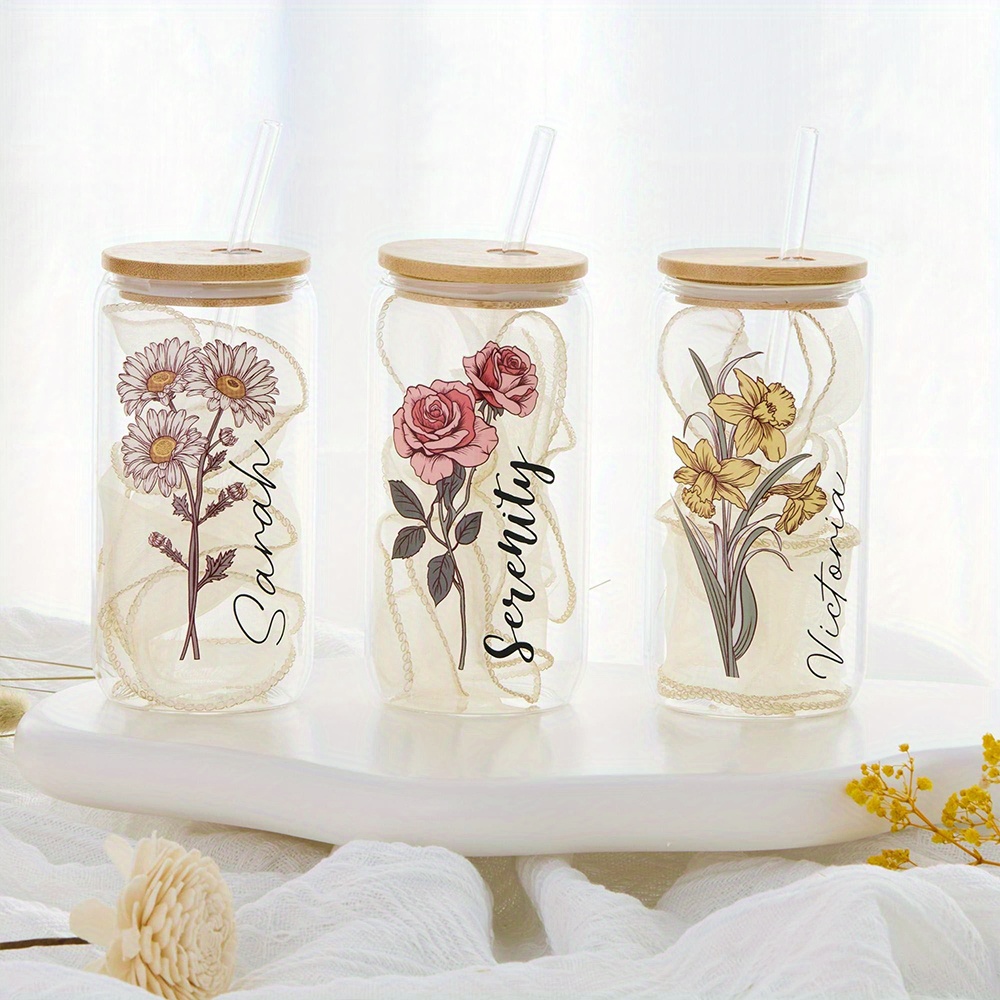 Custom Birth Flower Glass Can  - đánh giá và giá Coffee Equipment Gift