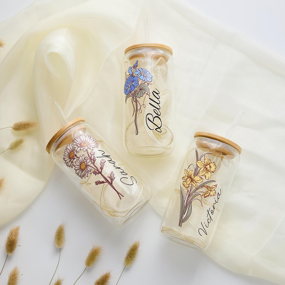 Custom Birth Flower Glass Can  - đánh giá và giá Coffee Equipment Gift